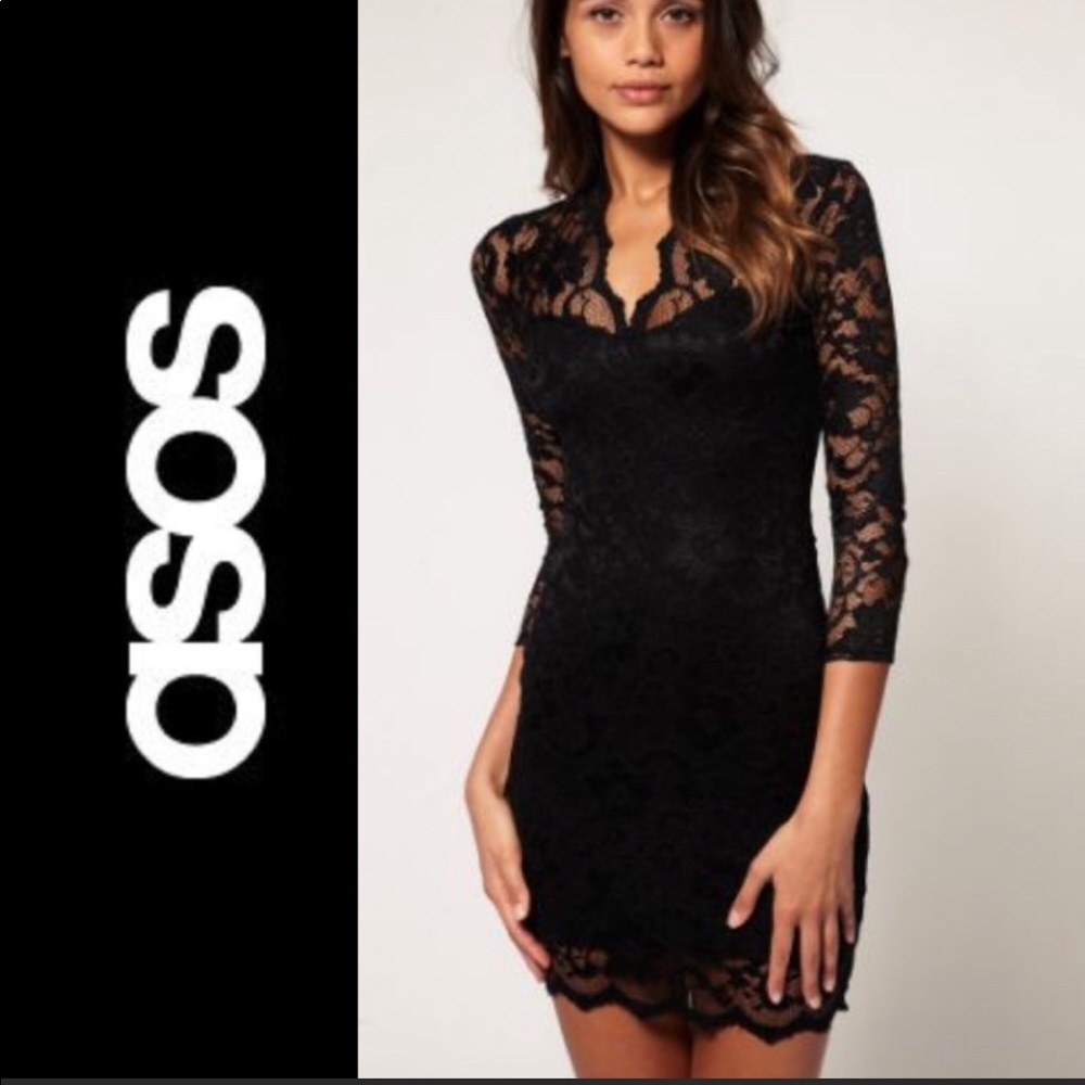 ASOS | Bodycon Black Lace Dress | Size 8